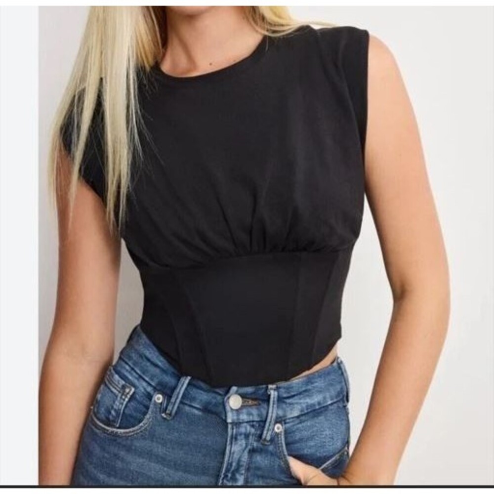 Good American Womens Corset Black Sleeveless Top Blouse Size 2 Medium